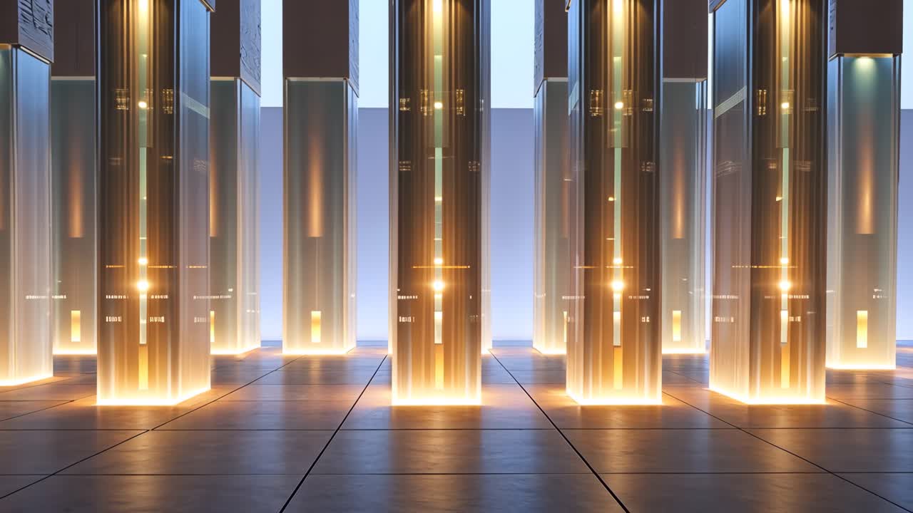 Modern Abstract Architecture with Illuminated Columns