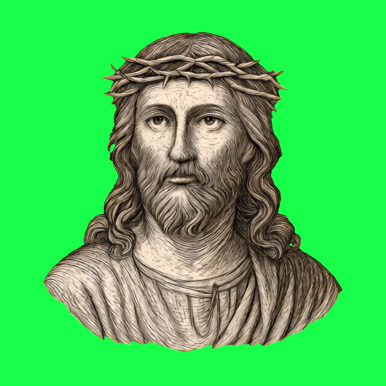 Dini gravür İsa portresi animasyonu, şeffaf 4K video, green screen
