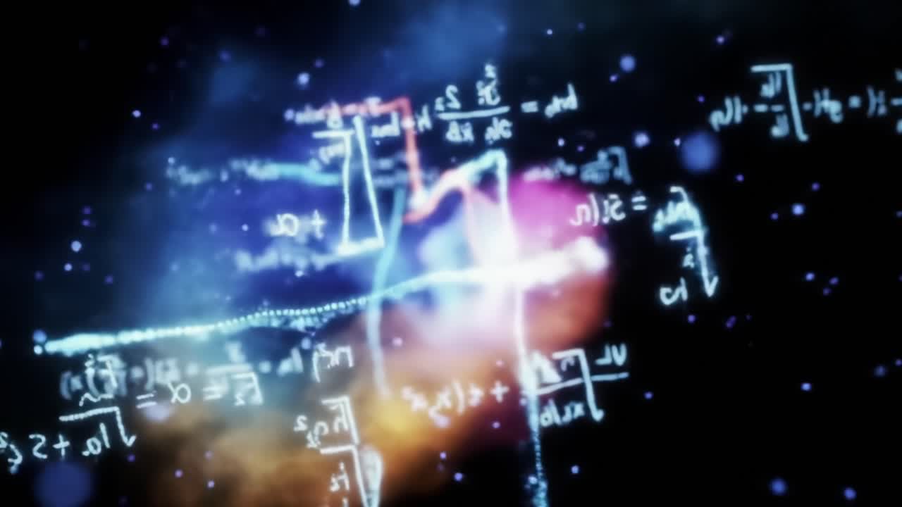A Journey Through Abstract Mathematics: Visualization of Equations and Symbols in Cosmic Backgrounds Representing the Intricacies of Theoretical Concepts