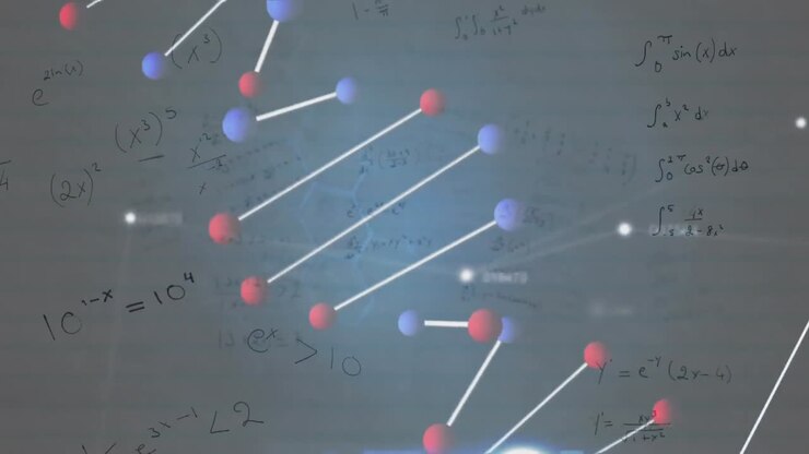 Animation of dna strand and numbers changing, medical data processing on grey background