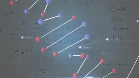 animation von dna-strängen und sich ändernden zahlen, medizinische datenverarbeitung auf grauem hintergrund