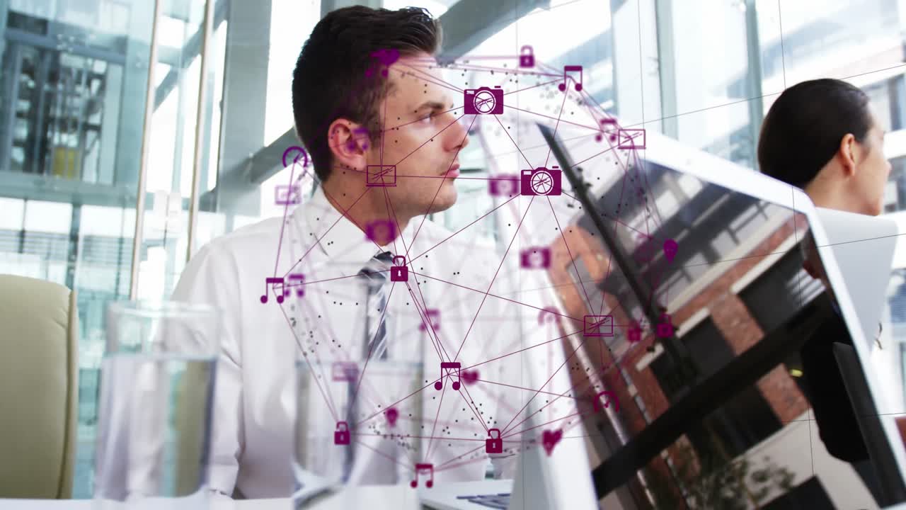 animación de la red de conexiones sobre personas de negocios en la oficina