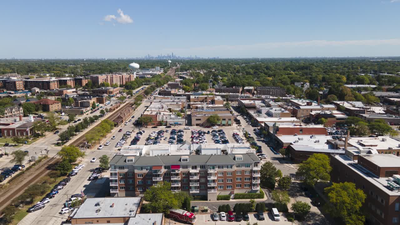 Aerial View of a Suburban Downtown Area