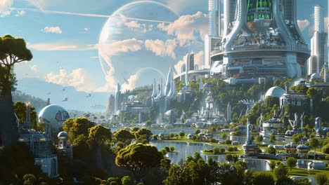 futuristic cityscape with floating structures