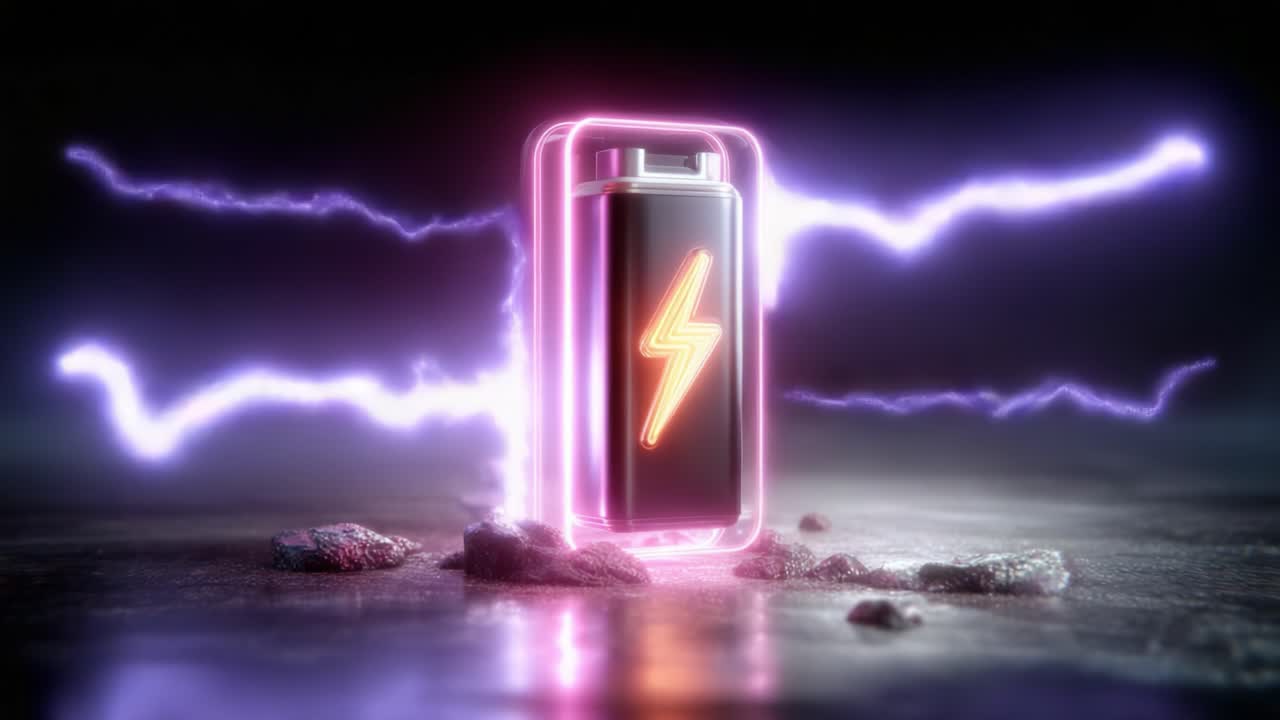 Dynamic Electric Battery Concept Showcasing Vibrant Lightning Effects with Neon Glow Displaying Energy and Power in a Futuristic Setting