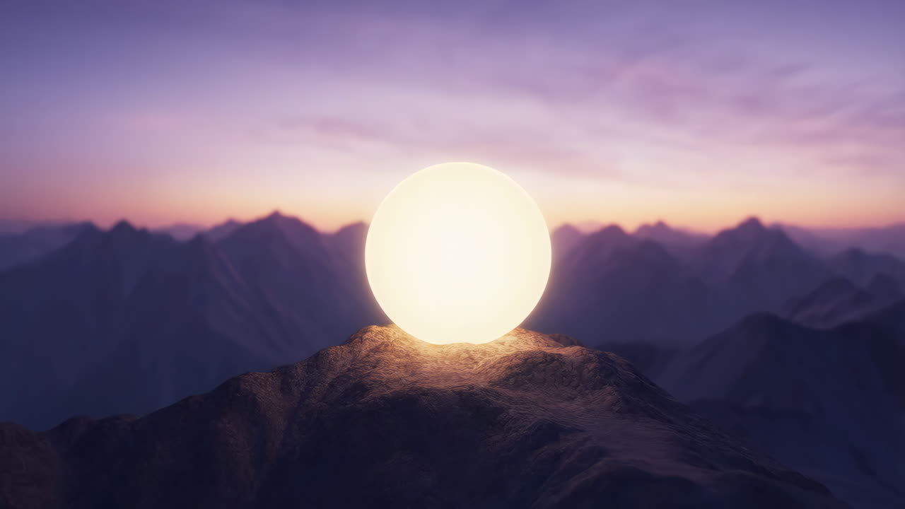 Glowing Orb on Mountain Peak at Sunset