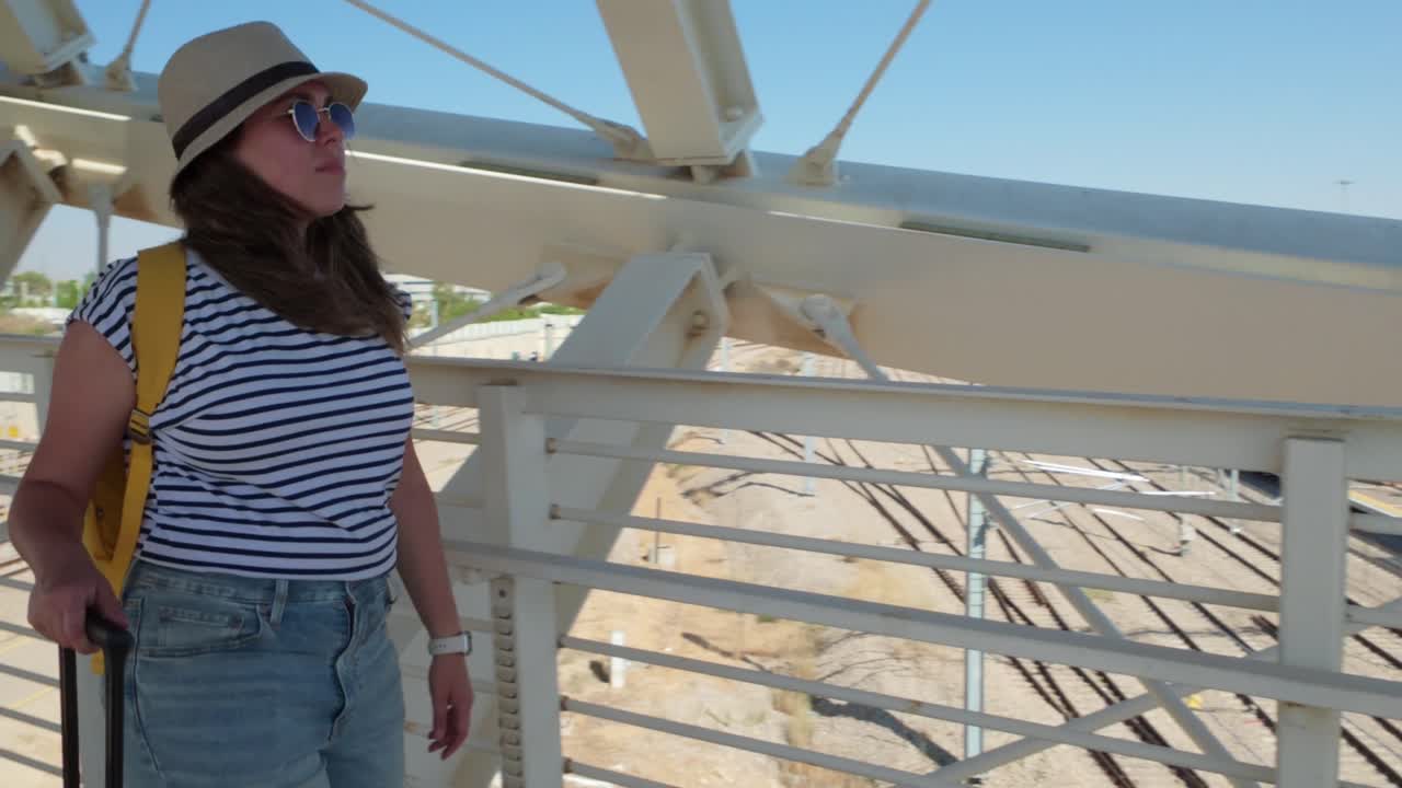 Solo Tourist Heading to Departure Gate in Bright Sunlight