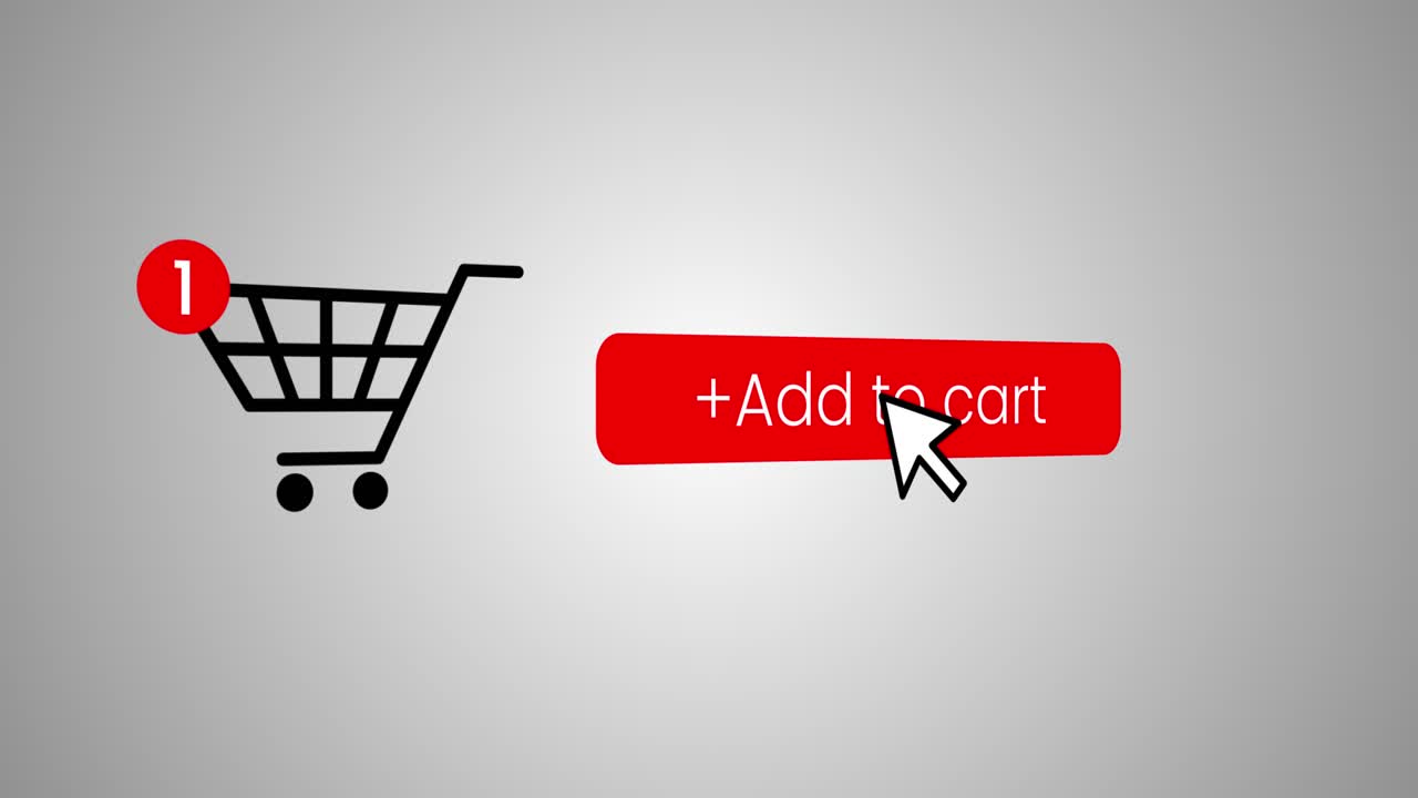 E-Commerce-Websites: In den Warenkorb legen, Produkt kaufen, Mausklick-Animation, isoliert auf weißem Hintergrund