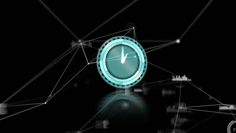 animación de reloj moviéndose rápido con redes de conexiones
