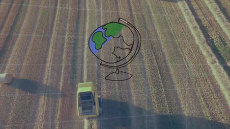 animación de globo sobre combinar en el campo de la agricultura