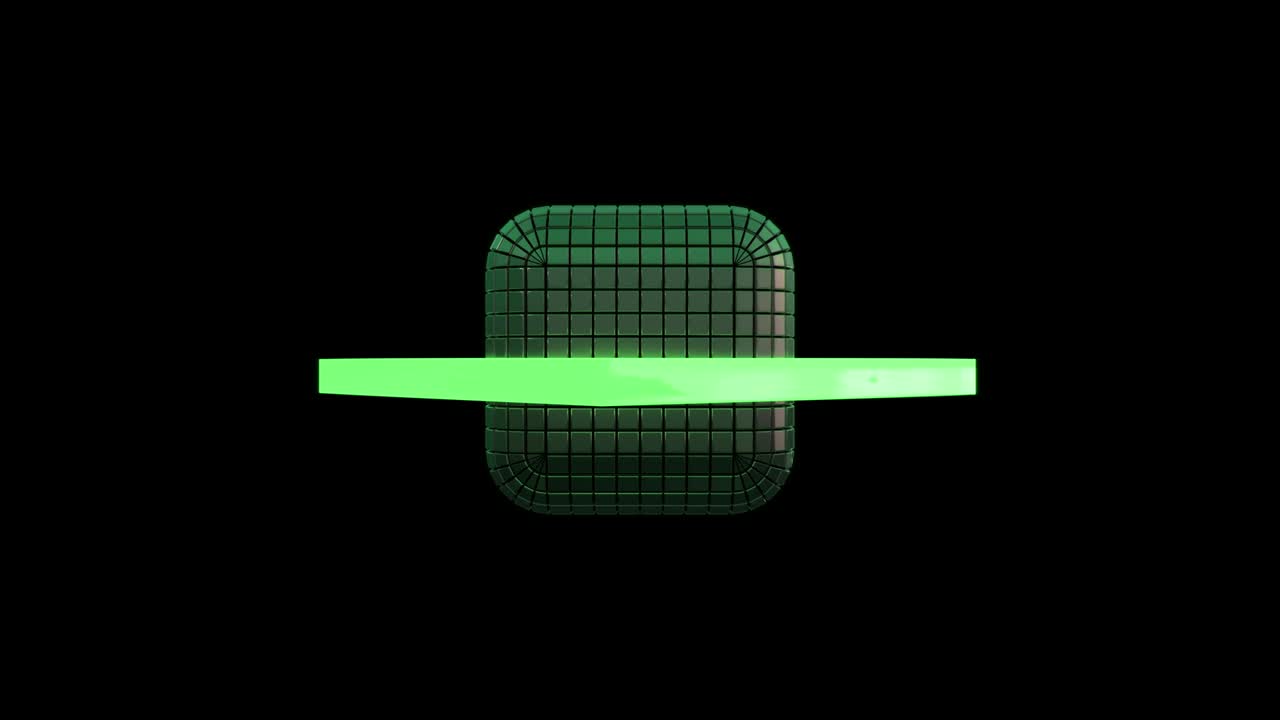 세그먼트에서 구성된 미래의 큐브의 회전 - 큐브를 중심으로 움직이는 네온 도 프레임 - 무결한 패턴