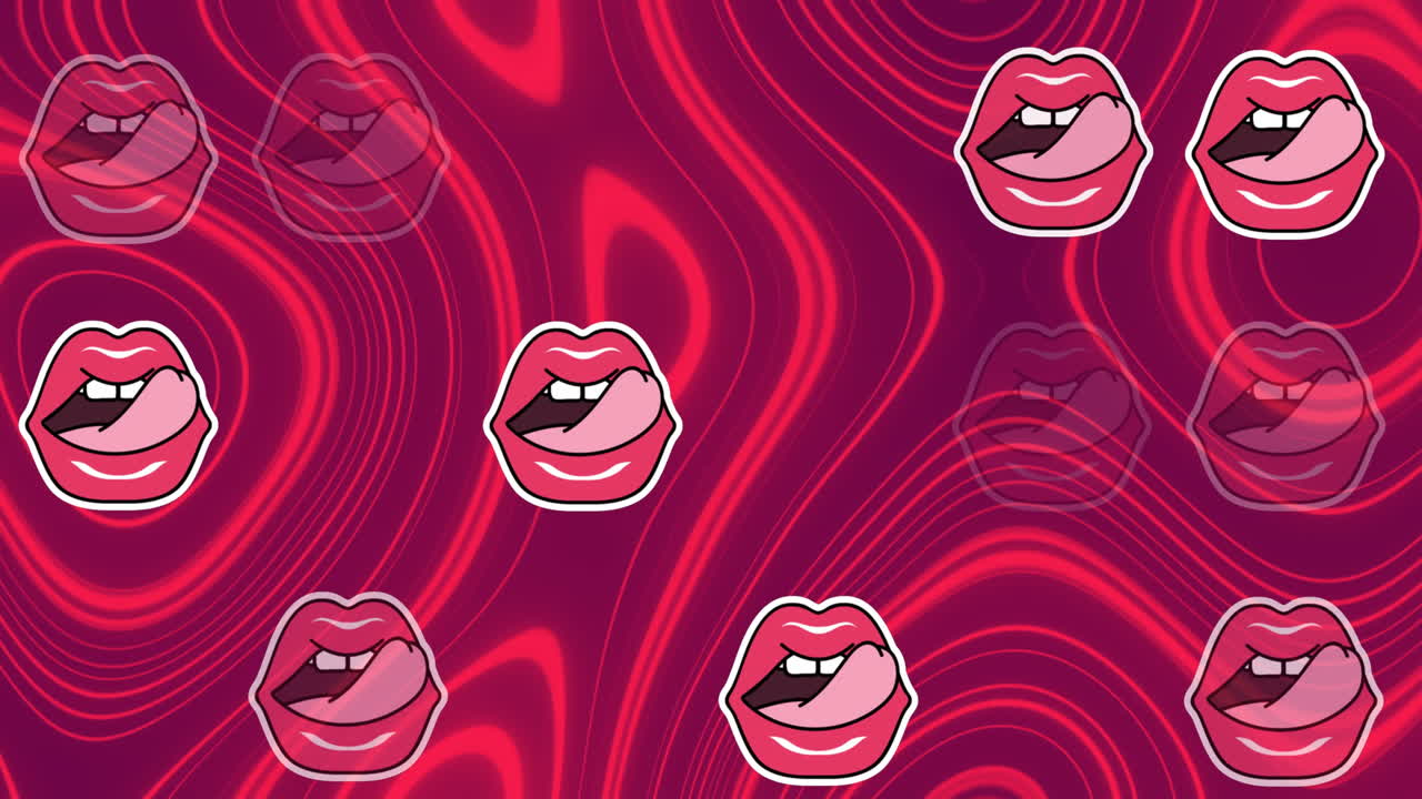 파동이 있는  ⁇ 은 배경 위에 열린 입의 애니메이션