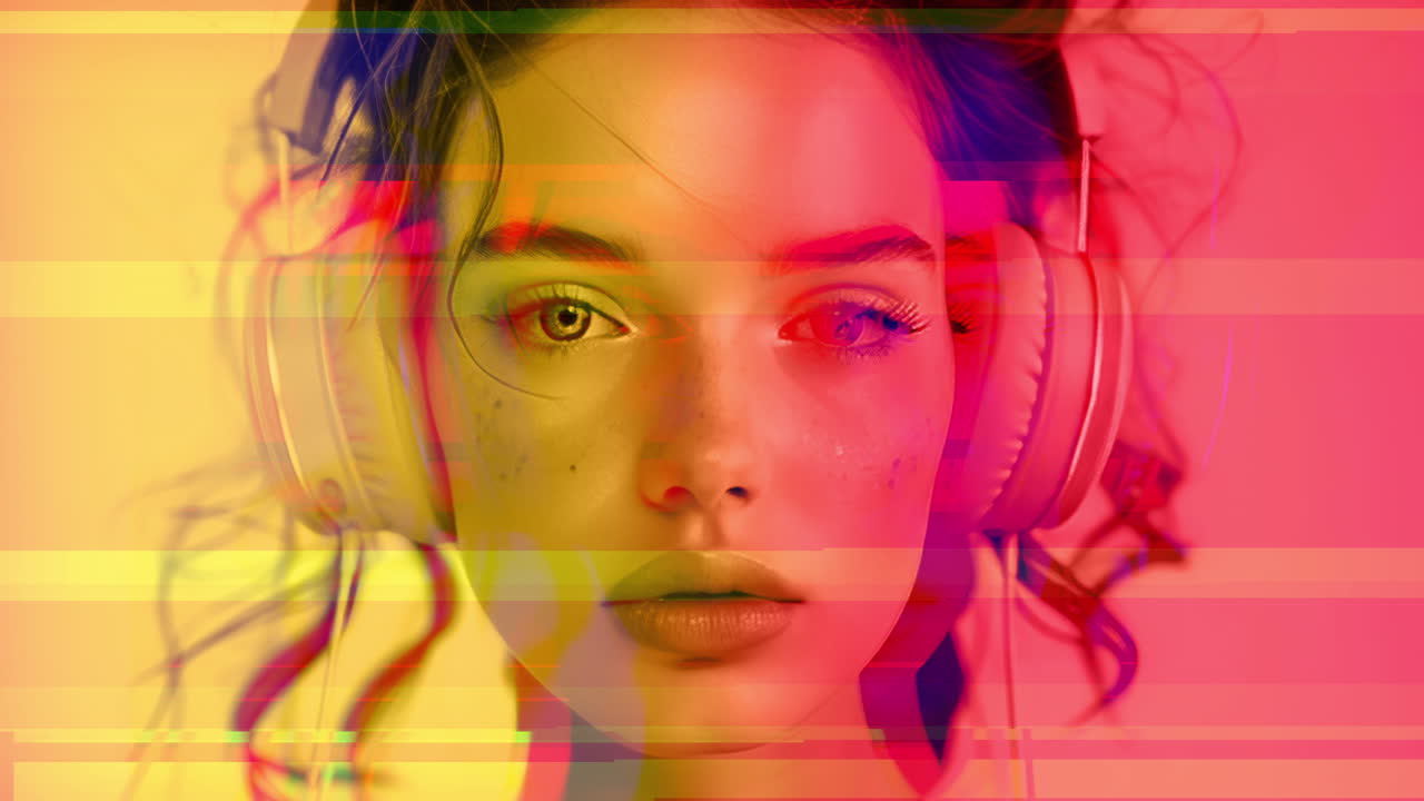 female headshots wearing music headphones and cables generated with AI