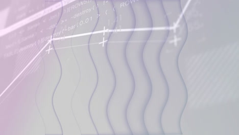 wavy lines and coding text animation over light background