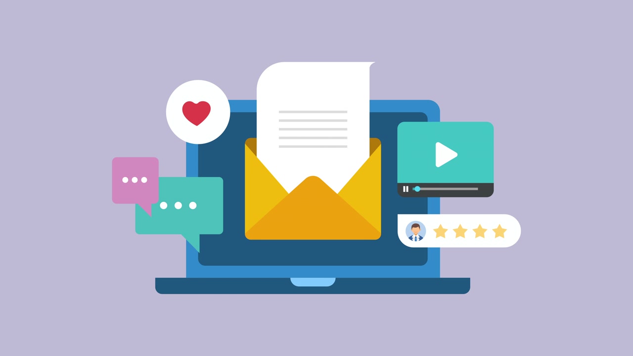 Animated Laptop Displaying Email and Social Media Notifications