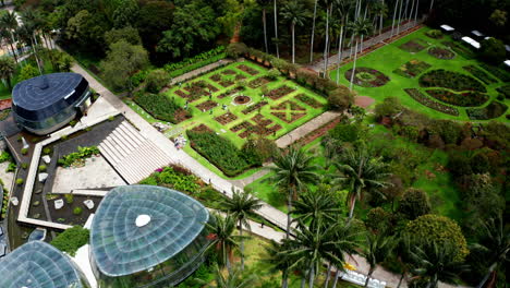 aerial drone shot of the botanical garden in bogotà, colombia