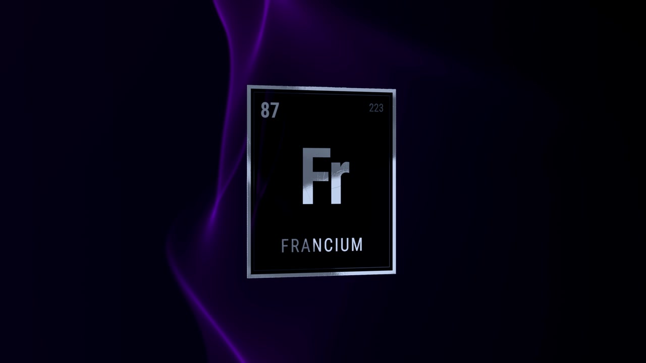 Francium Periodic Table Element Graphic on Dark Purple Background