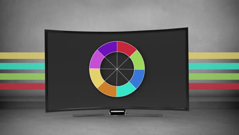 colourful wheel appears and disappears on a flatscreen