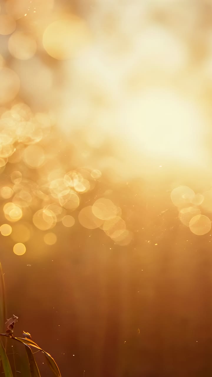 Vertical video: Shifting camera revealing bright backlit bokeh in meadow showing pink bud and stems