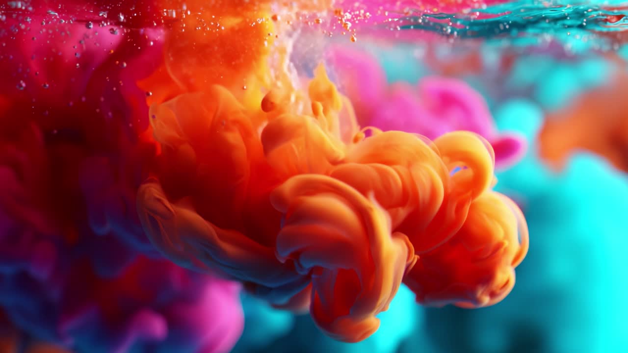 Vibrant Color Swirls in Liquid: A Stunning Display of Fluid Dynamics and Artistry as Vivid Pigments Interact and Create Beautiful Patterns Underwater