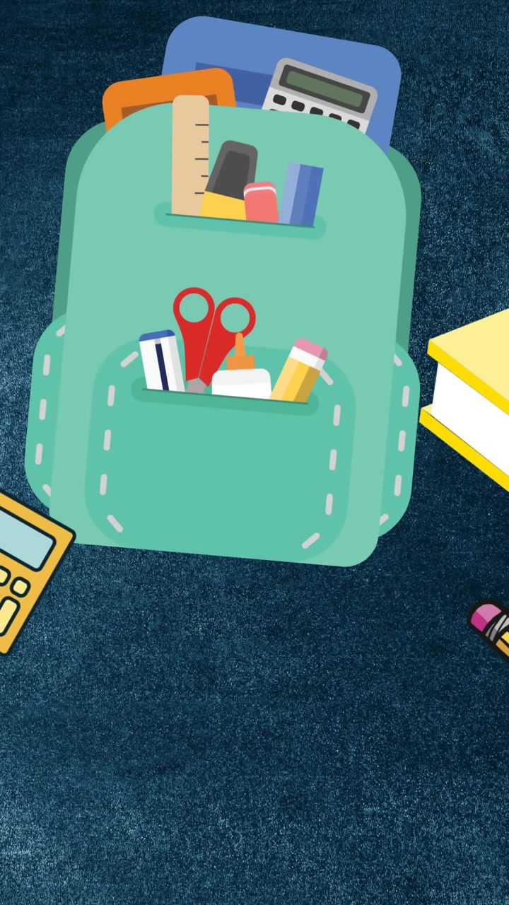 Animation of school items icons over black background
