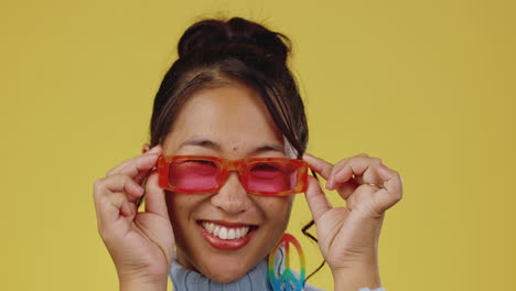 sunglasses, retro and fashion with asian woman