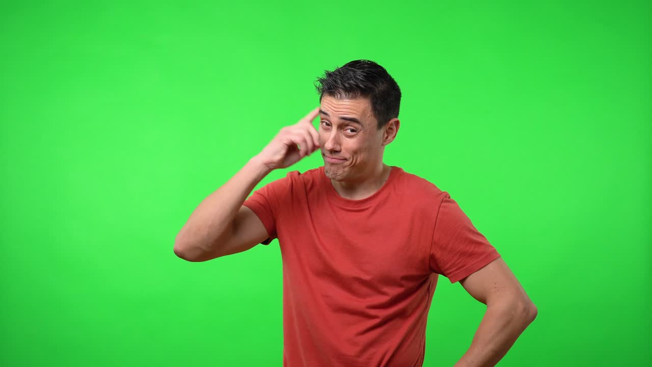 Man advising the smartest option. With a red shirt.