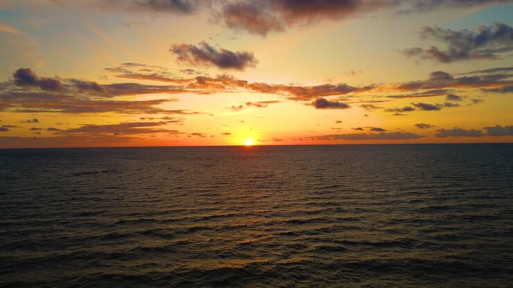 Aerial view of sunset horizon over the sea