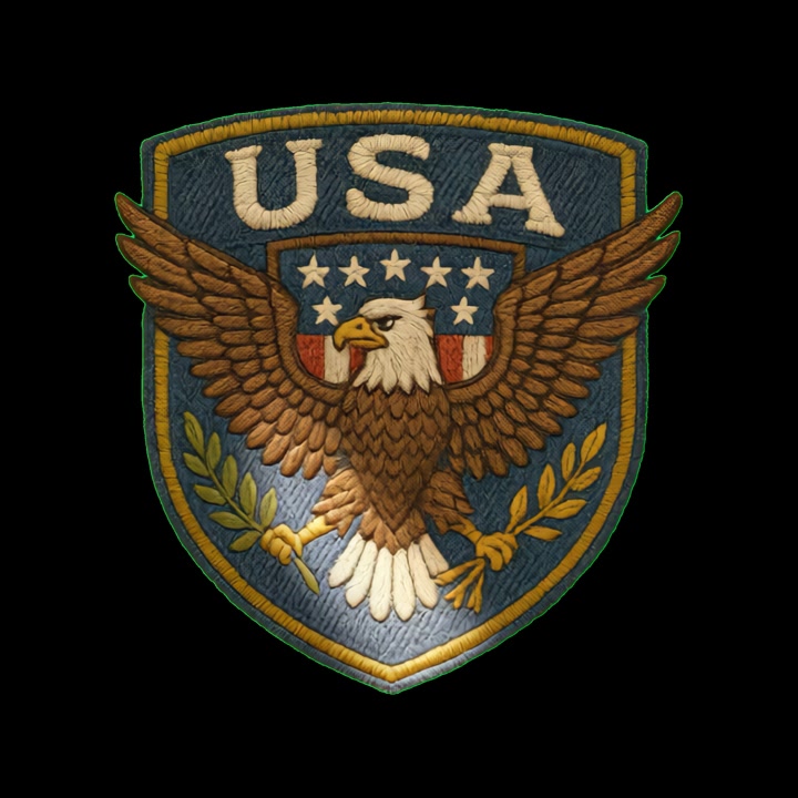 Animeret broderet mærke med USA's hvidhovedede ørneemblem