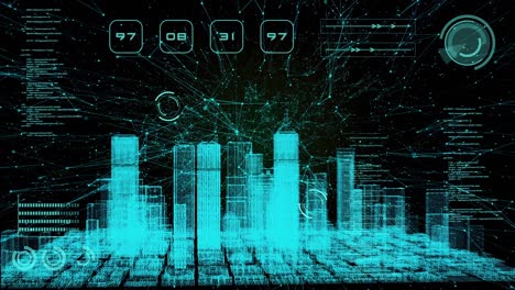smart world technology digital smart city 3d architecture building hologram scan ui monitor screen hud iot internet of thing artificial intelligence, security energy power tech futuristic background