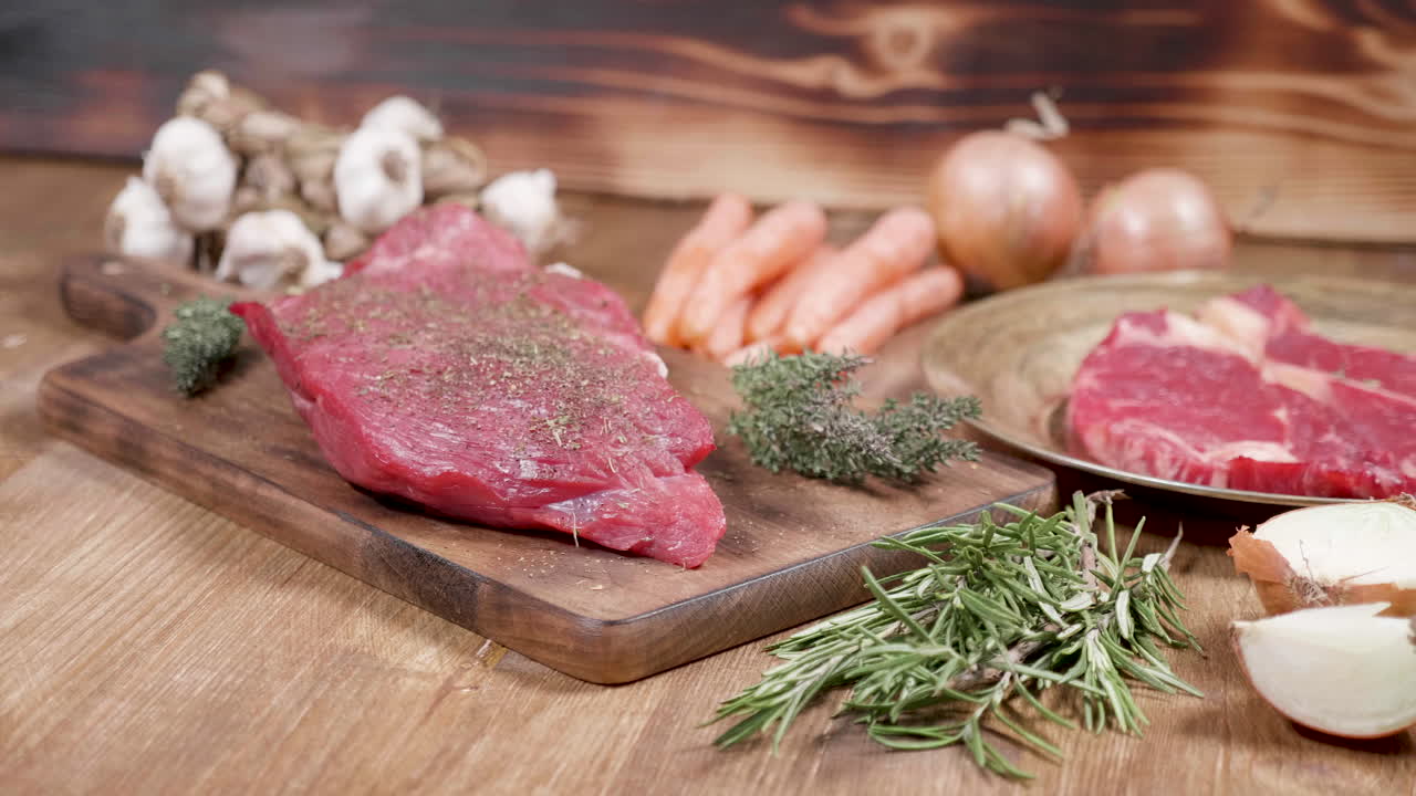 Fresh beef steak with herbs and vegetables