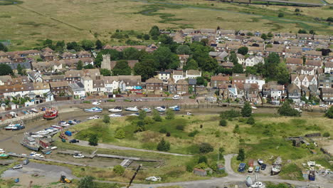 Establishing-aerial-view-of-Queenborough-on-the-Isle-Of-Sheppey,-Kent,-UK