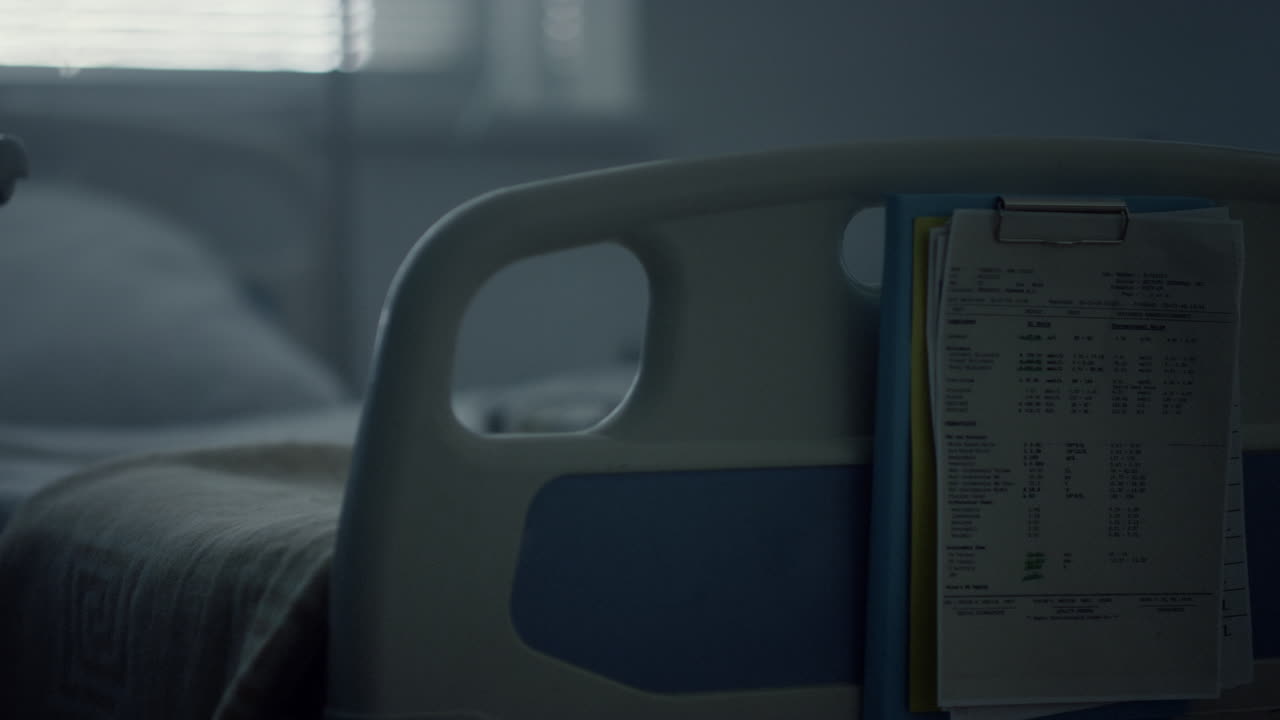 cama de la clínica en la sala vacía esperar al paciente. servicio médico de atención médica contemporánea.