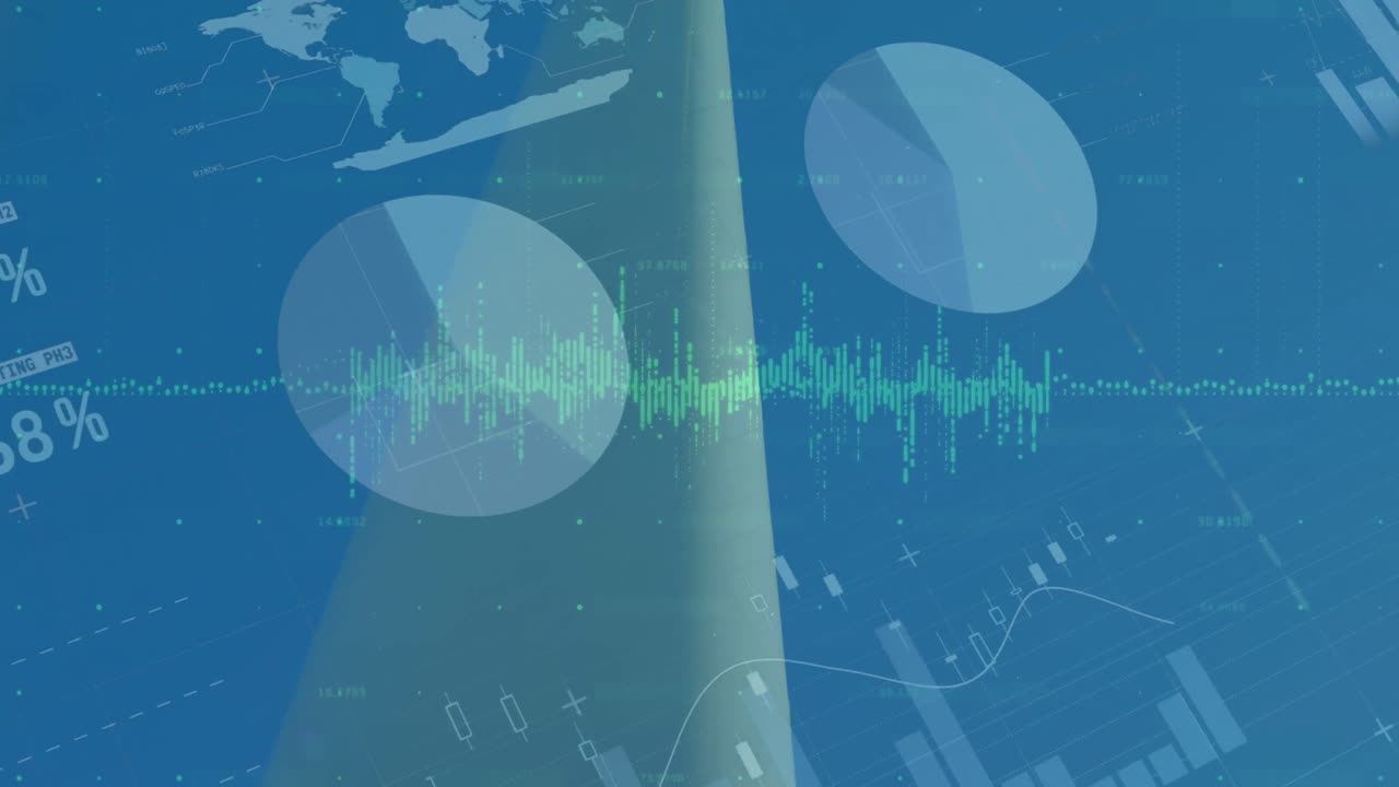 파란색 배경에 대한 통계 및 데이터 처리 애니메이션