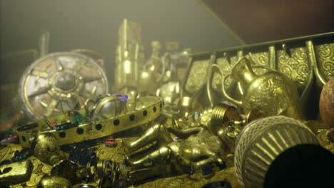 antiguos artefactos de oro y joyas encontrados en un tesoro de la cueva