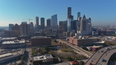 drone view of downtown houston on a sunny day