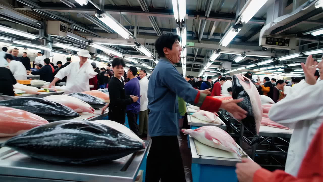 Busy Fish Market Scene