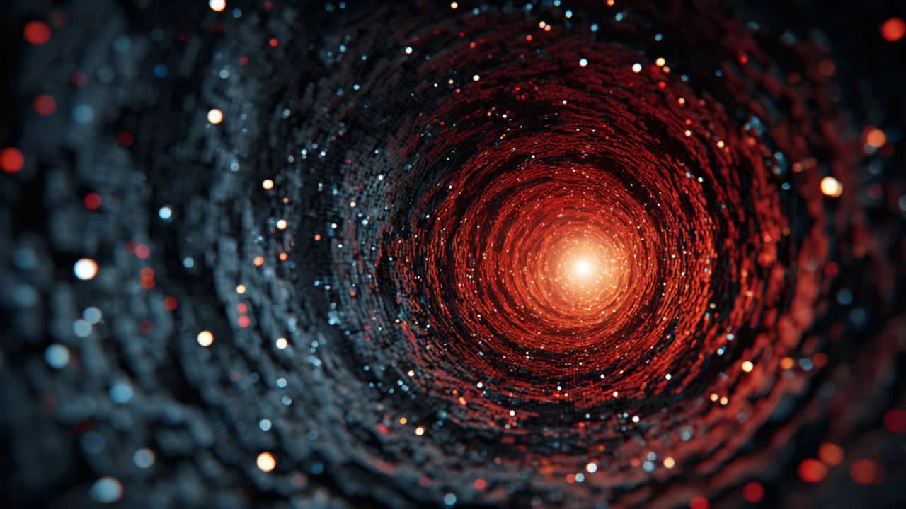 A mesmerizing glimpse into the cosmic abyss, revealing a swirling vortex of colors and lights at the heart of a celestial tunnel, embodying the mysteries of the universe