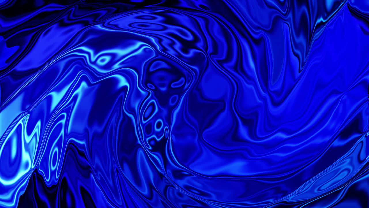 Liquid blue abstract background. Shining movement of paint with glitter on water surface. Looped animation.