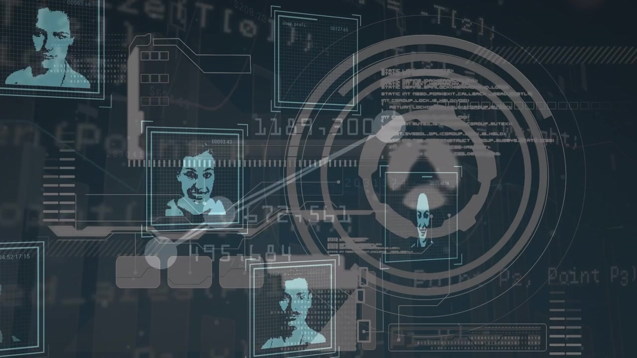 Animation av databehandling med diverse personikoner över en skanningsvy.