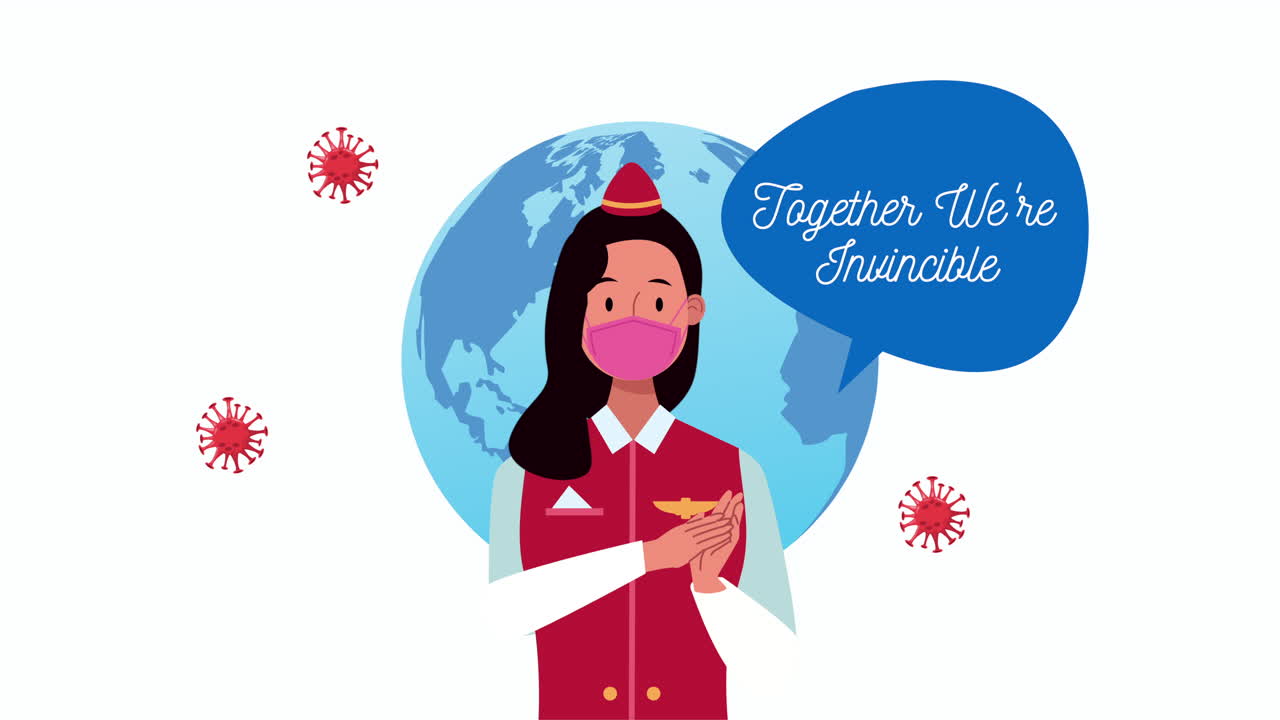 l'hôtesse de l'air avec ensemble nous sommes invincibles campagne de message