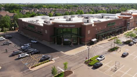 Aerial View of a Whole Foods Market with a Large Parking Lot