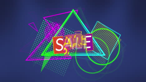 animación del texto de venta sobre formas abstractas sobre fondo azul