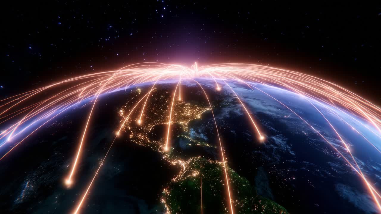 A Stunning Visual Representation of Global Connectivity, Showcasing the Earth's Surface Illuminated with Bright Lines of Energy, Symbolizing the Flow of Information and Networks Across Countries and Continents