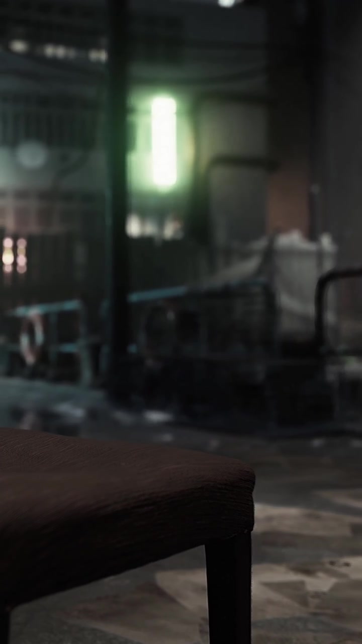 Empty chair in a dimly lit industrial space with visible pipes and shadows