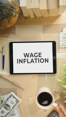 vertical video of wage inflation displaying on finance tablet screen