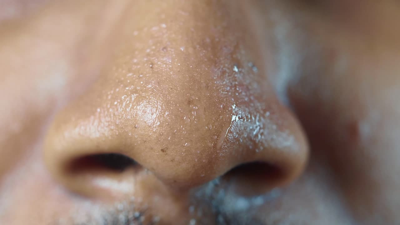 Close-up of a person's nose with skin condition