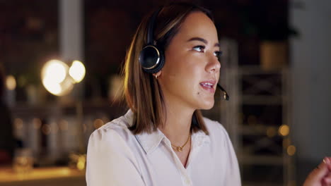 call center, woman in office at night