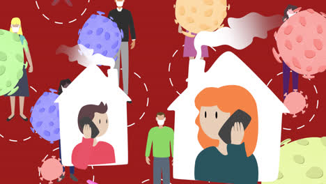 디지털로 생성된 사람들 위에 매크로 코로나바이러스 코로나19 세포의 애니메이션
