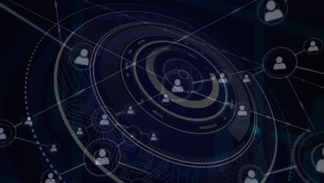 animation of network of connections with icons over scope